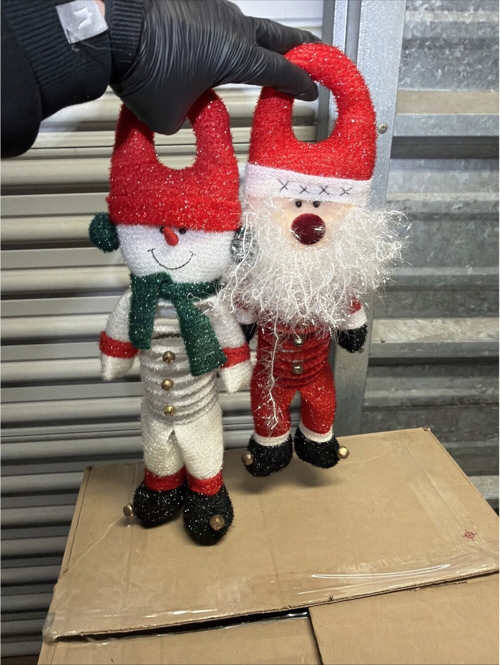2 Christmas Hanging Spring Figures Santa & Snowman Glitter Holiday Decor Lot